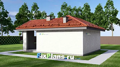 Проект бани 9 на 10, площадью 60 м² с комнатой отдыха, терассой и санузлом (F-14894) — фасад 2