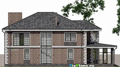 Проект двухэтажного дома 12 на 20, площадью 350 м² с террасой, балконом, спортзалом и 2 спальнями — фасад 4