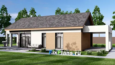 Проект одноэтажного дома 13 на 23, площадью 210 м² с террасой и 3 спальнями — фасад 2