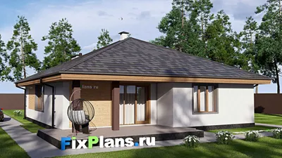 Проект одноэтажного дома 14 на 17, площадью 170 м² с террасой и 3 спальнями (F-17639) — фасад 2