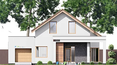 Проект дома с мансардой 17 на 19, площадью 300 м² с террасой, балконом, гаражом на 1 машину и 3 спальнями — фасад 3