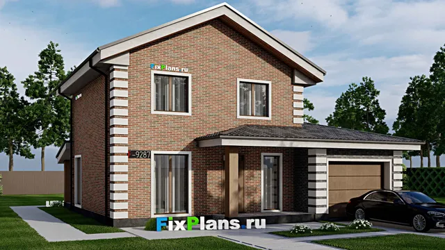 Проект двухэтажного дома 13 на 13, площадью 160 м² с террасой, гаражом на 1 машину и 4 спальнями