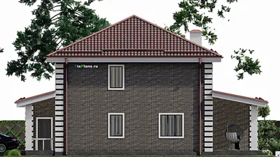 Проект двухэтажного дома 15 на 16, площадью 250 м² с террасой, гаражом на 1 машину и 4 спальнями — фасад 5