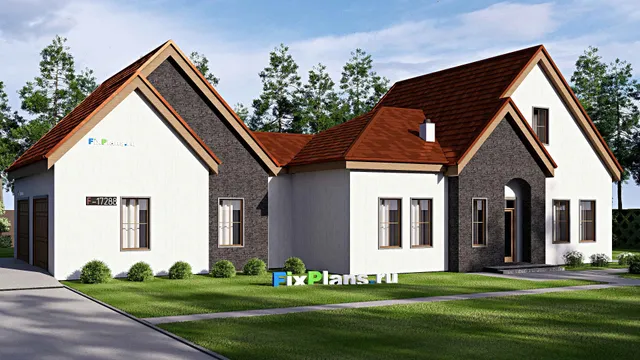 Проект дома с мансардой 15 на 23, площадью 260 м² с террасой, гаражом на 2 машины и 3 спальнями