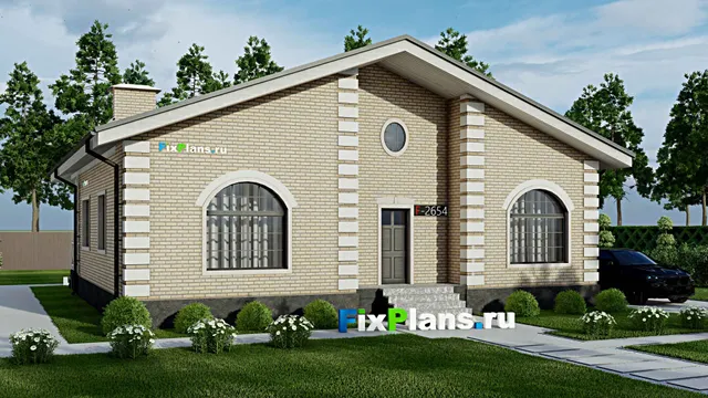 Проект одноэтажного дома 13 на 14, площадью 140 м² с террасой и 3 спальнями