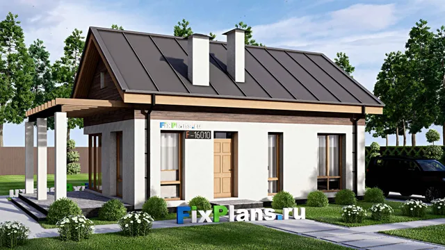 Проект одноэтажного дома 8 на 13, площадью 70 м² с террасой и 3 спальнями