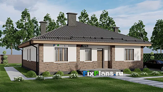 Проект одноэтажного дома 14 на 15, площадью 150 м² с террасой и 4 спальнями