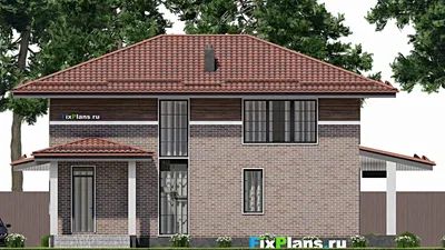 Проект двухэтажного дома 15 на 15, площадью 250 м² с террасой и 4 спальнями — фасад 6