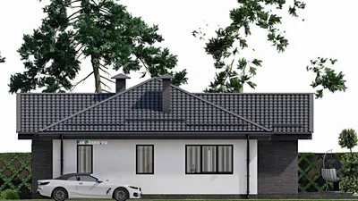 Проект одноэтажного дома 14 на 15, площадью 160 м² с террасой и 3 спальнями (F-2744) — фасад 5