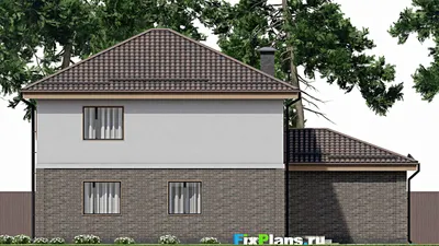 Проект двухэтажного дома 14 на 16, площадью 230 м² с балконом, гаражом на 1 машину и 3 спальнями — фасад 6