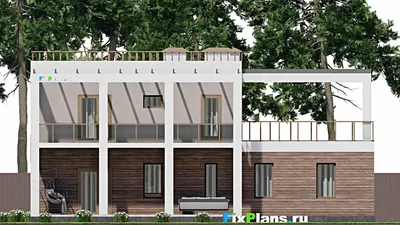 Проект двухэтажного дома 15 на 16, площадью 330 м² с террасой, гаражом на 2 машины и 4 спальнями — фасад 6