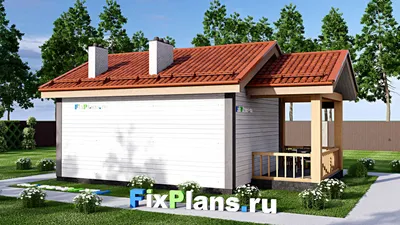 Проект бани 8 на 10, площадью 60 м² с комнатой отдыха — фасад 2