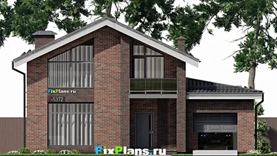 Проект дома с мансардой 13 на 13, площадью 200 м² с террасой, балконом, гаражом на 1 машину и 5 спальнями — фасад 3
