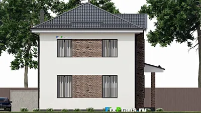 Проект двухэтажного дома 11 на 11, площадью 180 м² с террасой и 4 спальнями — фасад 6