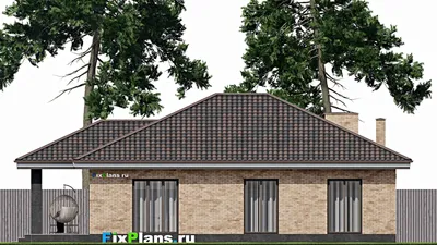 Проект одноэтажного дома 14 на 20, площадью 170 м² с террасой, гаражом на 1 машину и 3 спальнями — фасад 4