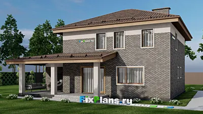 Проект двухэтажного дома 13 на 15, площадью 200 м² с террасой, гаражом на 1 машину и 3 спальнями — фасад 2