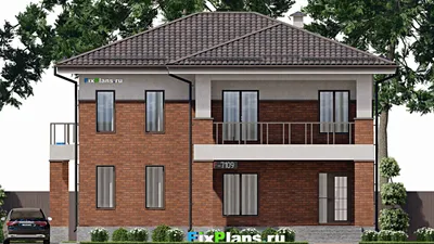 Проект двухэтажного дома 14 на 16, площадью 270 м² с террасой, балконом и 6 спальнями — фасад 3