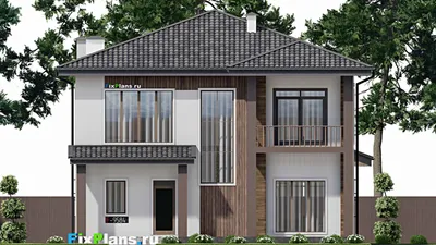 Проект двухэтажного дома 13 на 17, площадью 280 м² с террасой, балконом и 3 спальнями — фасад 3