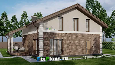Проект дома с мансардой 12 на 14, площадью 240 м² с террасой и 1 спальнями — фасад 2