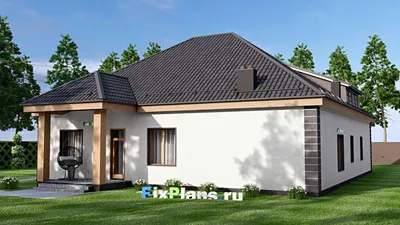 Проект одноэтажного дома 16 на 21, площадью 300 м² с гаражом на 2 машины и 5 спальнями — фасад 2