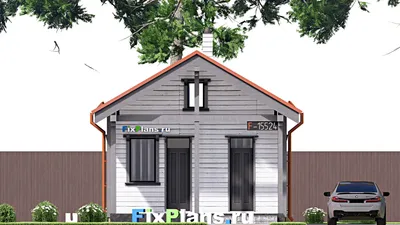 Проект бани 6 на 7, площадью 30 м² с комнатой отдыха и терассой — фасад 3