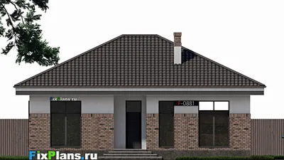 Проект одноэтажного дома 11 на 13, площадью 130 м² с террасой и 3 спальнями (F-0881) — фасад 3
