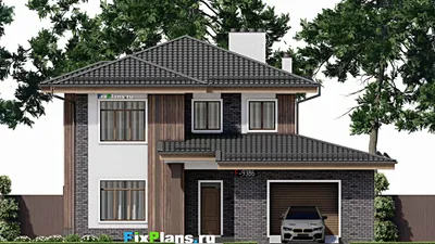 Проект двухэтажного дома 13 на 19, площадью 240 м² с террасой, гаражом на 1 машину и 4 спальнями — фасад 3
