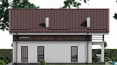 Проект дома с мансардой 11 на 14, площадью 230 м² с террасой, балконом и 5 спальнями — фасад 5