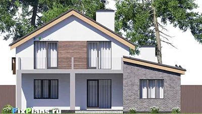 Проект дома с мансардой 14 на 16, площадью 270 м² с террасой, балконом, гаражом на 1 машину и 4 спальнями — фасад 6