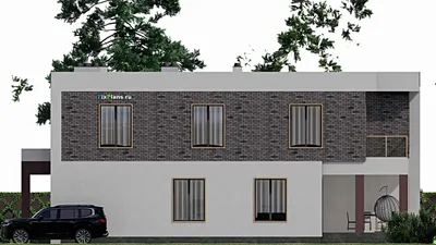 Проект двухэтажного дома 12 на 19, площадью 290 м² с террасой, балконом и 7 спальнями — фасад 5