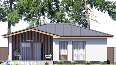 Проект одноэтажного дома 11 на 13, площадью 120 м² с террасой и 3 спальнями — фасад 6