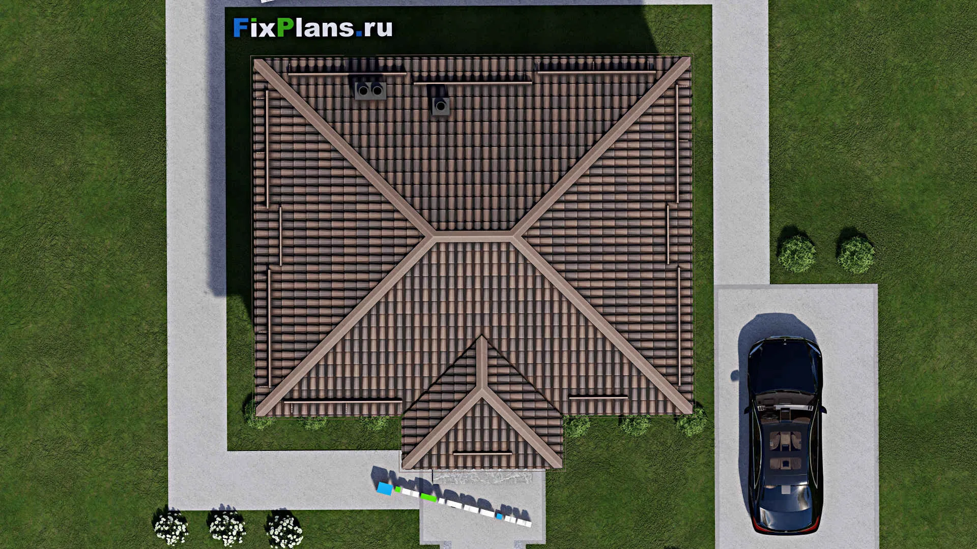 F-7451 - Проект одноэтажного дома 10 на 10, площадью 60 м² с 2 спальнями