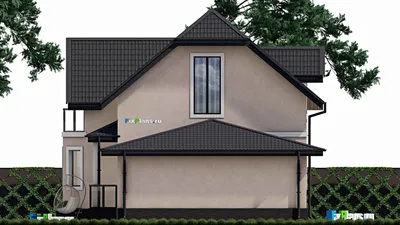 Проект дома с мансардой 11 на 15, площадью 160 м² с балконом, гаражом на 1 машину и 4 спальнями — фасад 5