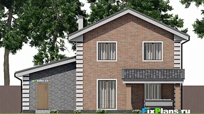 Проект двухэтажного дома 13 на 13, площадью 160 м² с террасой, гаражом на 1 машину и 4 спальнями — фасад 6