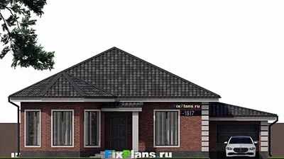 Проект одноэтажного дома 14 на 15, площадью 130 м² с гаражом на 1 машину и 3 спальнями — фасад 3
