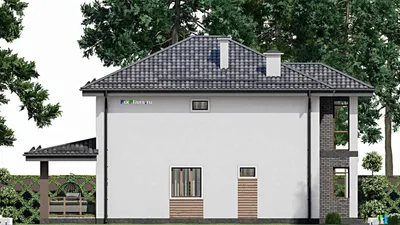 Проект двухэтажного дома 10 на 16, площадью 190 м² с террасой, балконом и 4 спальнями — фасад 4
