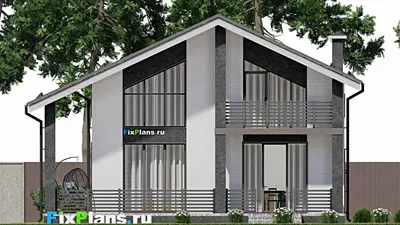 Проект дома с мансардой 10 на 15, площадью 260 м² с террасой, балконом и 4 спальнями — фасад 6