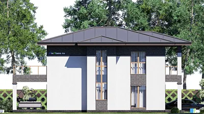 Проект двухэтажного дома 11 на 17, площадью 270 м² с террасой, балконом и 6 спальнями — фасад 4