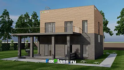 Проект двухэтажного дома 10 на 10, площадью 240 м² с террасой и 4 спальнями — фасад 2