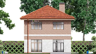 Проект двухэтажного дома 12 на 12, площадью 140 м² с террасой, балконом и 4 спальнями — фасад 4