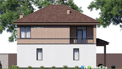 Проект двухэтажного дома 13 на 14, площадью 200 м² с террасой, балконом и 4 спальнями — фасад 6