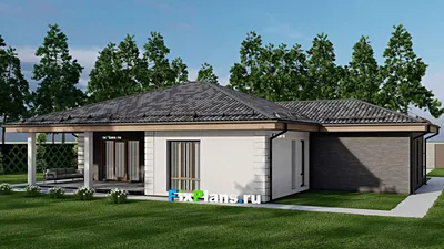 Проект одноэтажного дома 14 на 20, площадью 190 м² с террасой, гаражом на 1 машину и 3 спальнями (F-7793) — фасад 2
