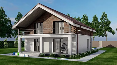 Проект дома с мансардой 11 на 14, площадью 230 м² с террасой, балконом и 5 спальнями — фасад 2