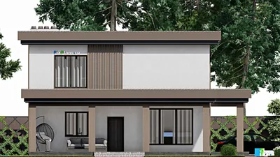 Проект двухэтажного дома 13 на 17, площадью 270 м² с террасой, гаражом на 1 машину и 4 спальнями — фасад 4