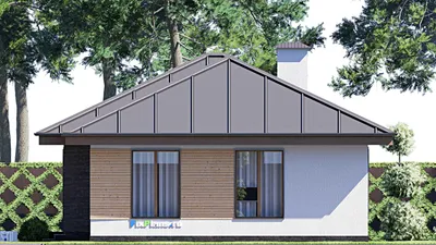 Проект одноэтажного дома 10 на 17, площадью 120 м² с террасой и 3 спальнями — фасад 5