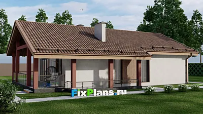 Проект одноэтажного дома 13 на 18, площадью 260 м² с террасой, цокольным этажом и 2 спальнями — фасад 2