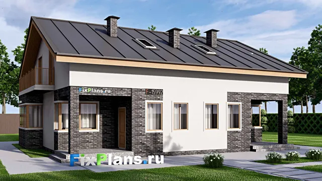 Проект дома с мансардой 15 на 16, площадью 290 м² с террасой и 6 спальнями