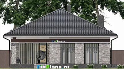 Проект одноэтажного дома 13 на 23, площадью 210 м² с террасой и 3 спальнями (F-2042) — фасад 4