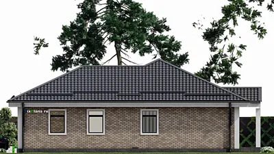 Проект одноэтажного дома 15 на 21, площадью 210 м² с гаражом на 2 машины и 2 спальнями — фасад 5