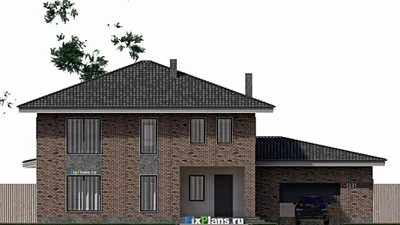 Проект двухэтажного дома 15 на 20, площадью 540 м² с террасой, гаражом на 2 машины и 8 спальнями — фасад 3